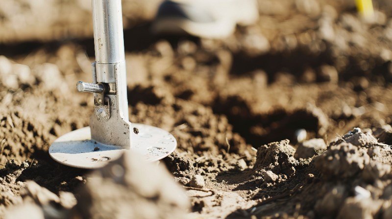 Close-up of a penetrometer testing ground firmness