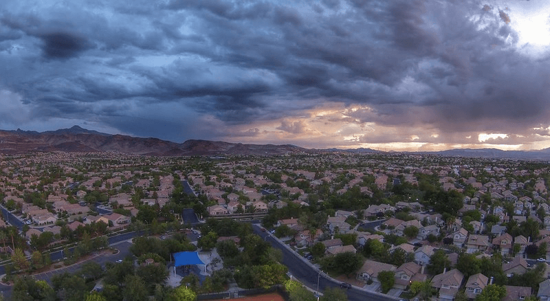 An aerial view of Henderson, Nevada, at sunset