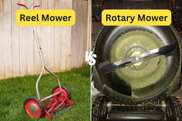 side by side image of reel mower and rotary mower