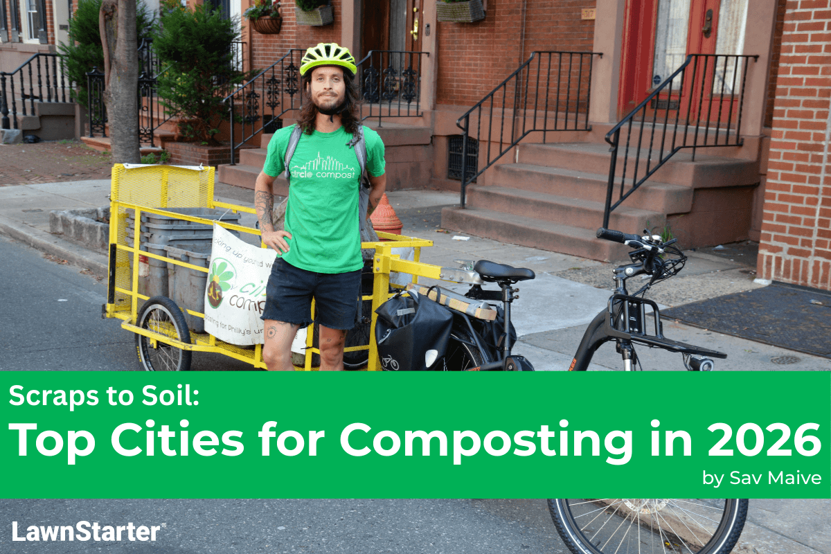 A cyclist collects compost with his bike in an urban area