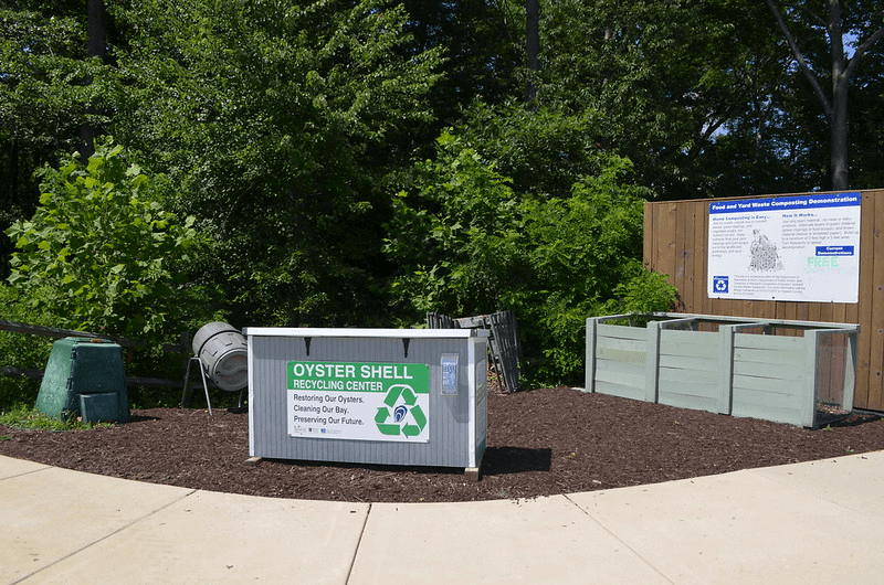 A compost demonstration in Maryland featuring a bin for recycling oyster shells