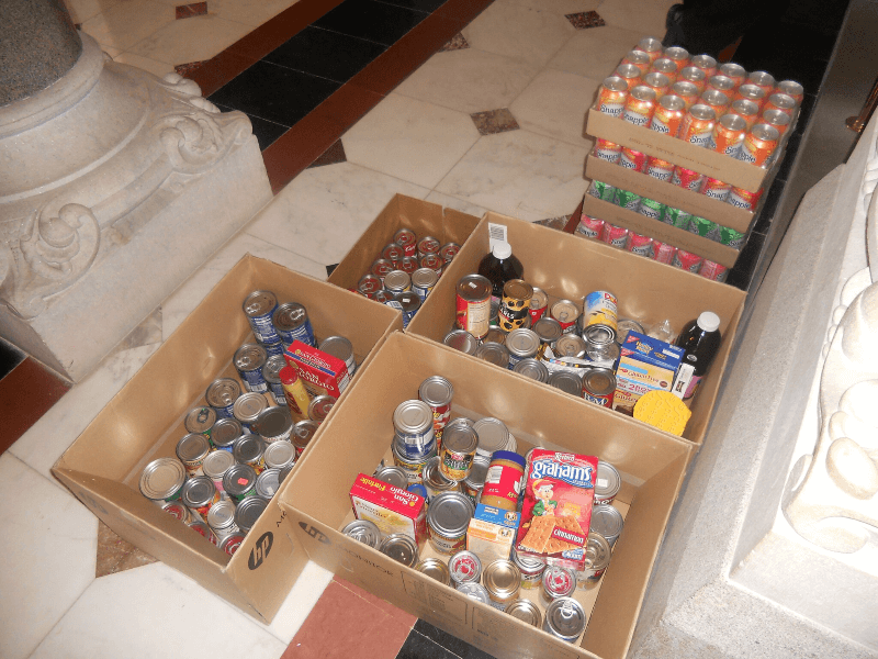 Boxes of nonperishable food donations are collected in the Connecticut State Capitol