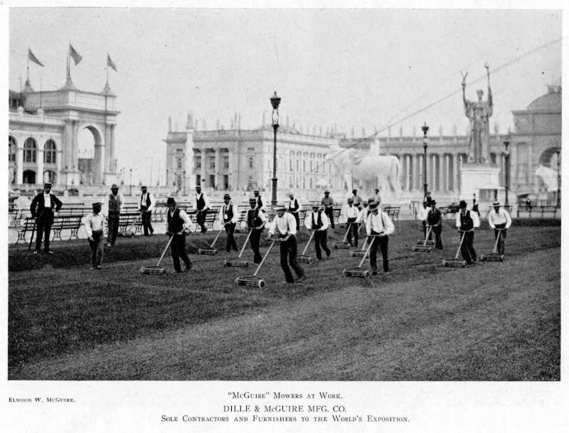 Dille & McGuire Lawn Mowers at the Chicago World's Fair in 1893.