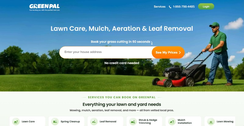 Homepage of GreenPal