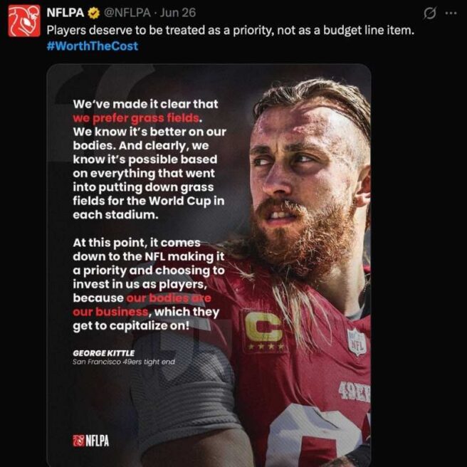 NFLPA’s official account wrote on X, “Players deserve to be treated as a priority, not as a budget line item. #WorthTheCost.”