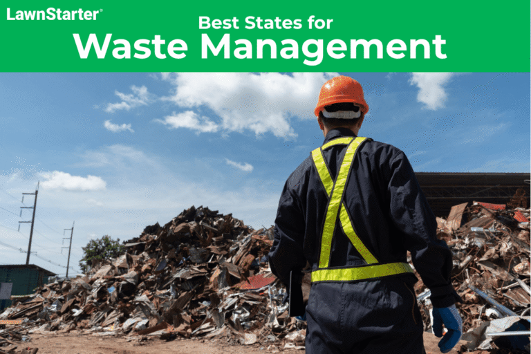 A recycling worker looks at a pile of waste at a waste management facility.