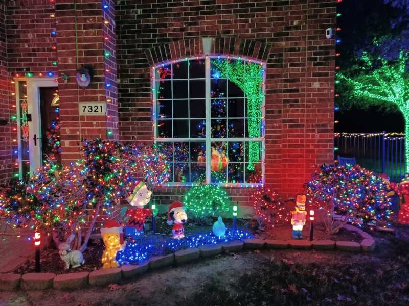 Christmas decorations in a front yard