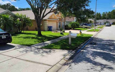 Photo of San T.'s yard after getting lawn care in Humble, TX