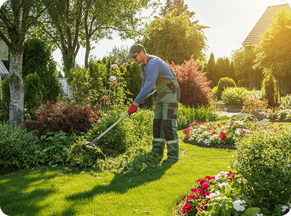 Flower bed weeding service in action