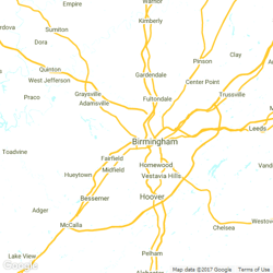 LawnStarter service area around 1608 14th Avenue South #3C Birmingham AL 35205